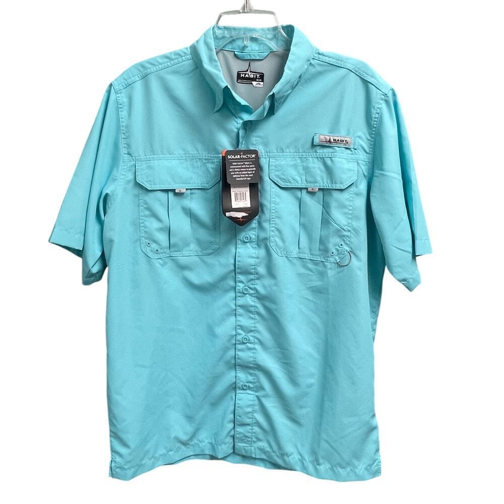 Habit Blue Radiance Mens Size Medium Button Down Fishing Shirt Solar Factor